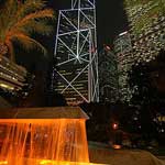 Bank of China, again, with waterfall. Note the use of fill flash to illuminate the palm trees :)