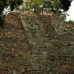 ...and this is one of the larger pyramids at Copan. When archaeologists dug a tunnel to find out what was inside, they found that the pyramid had been built over a previous temple...