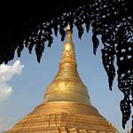 Shwedagon Pagoda, centrepiece of Yangon, and it's completely covered with real gold leaf