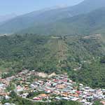 Panorama looking up to Pico Bolivar, Venezuela's highest mountain.